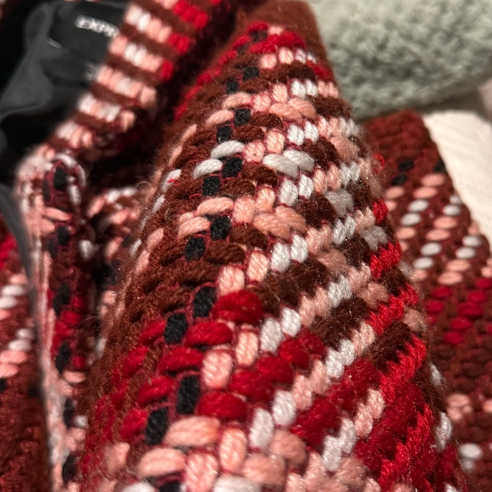 Express Women's Red and White Plaid Teddy Jacket - Picture 10 of 10